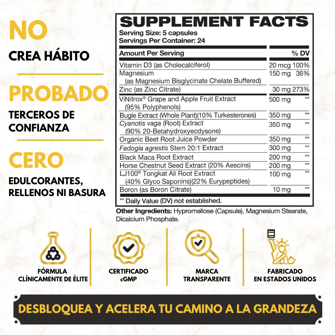 KING MAKER – Potenciador Masculino Natural, Suplemento para Energía, Masa Muscular y Bienestar – 60 Cápsulas