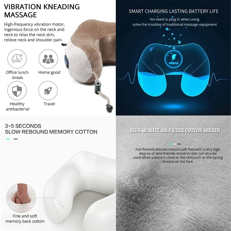 Masajeador eléctrico de cuello, almohada en forma de U con vibración