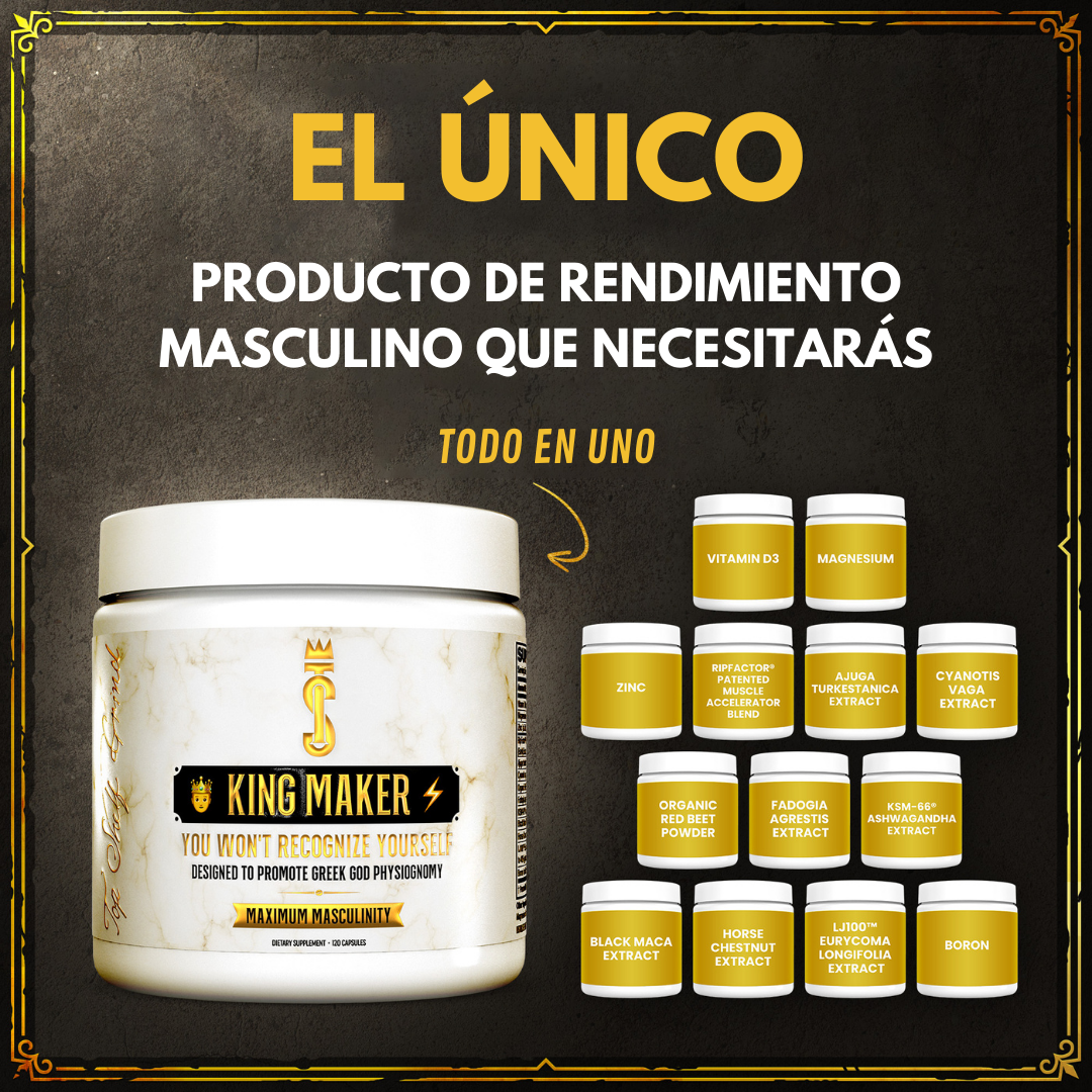 KING MAKER – Potenciador Masculino Natural, Suplemento para Energía, Masa Muscular y Bienestar – 60 Cápsulas