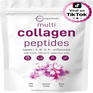 Péptidos multicolágeno en polvo, 16 onzas | Biotina, vitamina C y ácido hialurónico |  Apoya la salud del cabello, la piel y las articulaciones