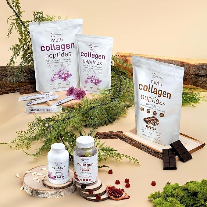 Péptidos multicolágeno en polvo, 16 onzas | Biotina, vitamina C y ácido hialurónico |  Apoya la salud del cabello, la piel y las articulaciones