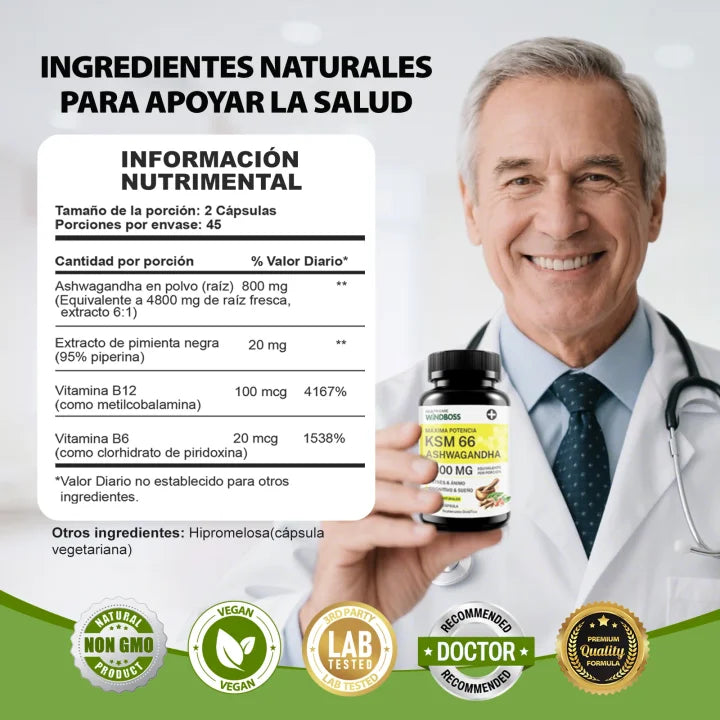 Ashwagandha KSM-66  Reduce el Estrés