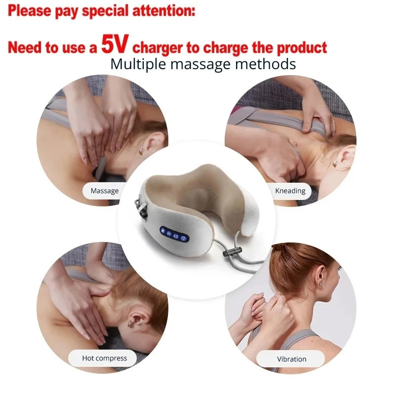 Masajeador eléctrico de cuello, almohada en forma de U con vibración